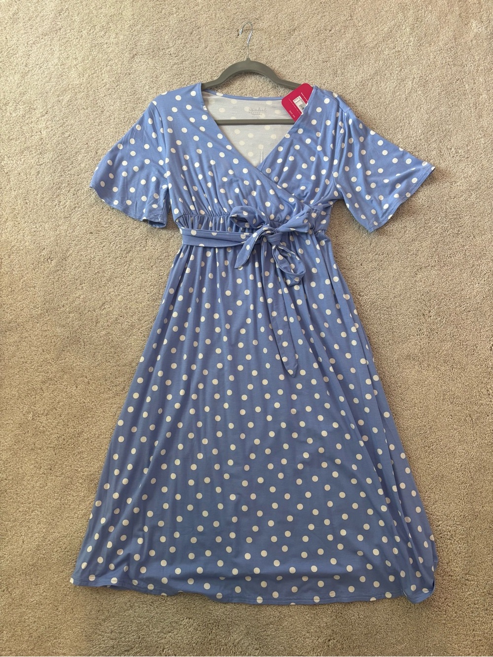 Isabel Maternity by Ingrid & Isabel Light Blue Polka Dot Wrap Midi Dress